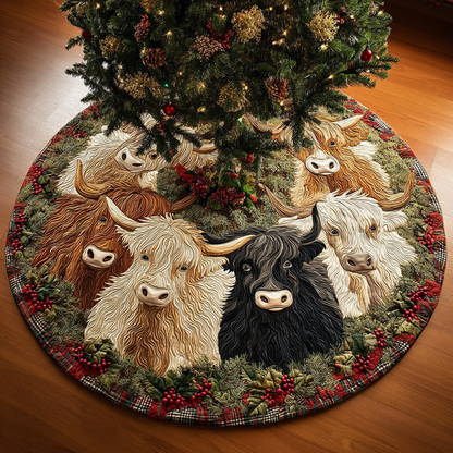 Highland Cow Lights Christmas Quilted Tree Skirt NCU0DK11420