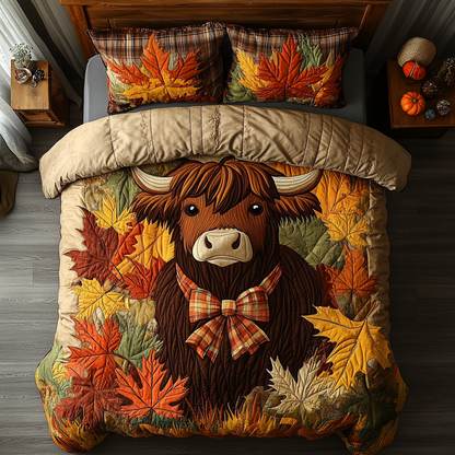 Highland Cow Meadow 3-Piece Quilted Bedding Set NCU0DK9615