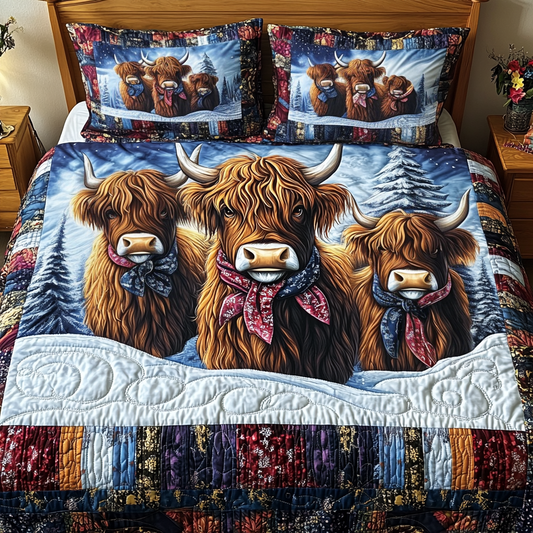 Highland Cow Serenity 3-Piece Quilted Bedding Set NCU0TL2370