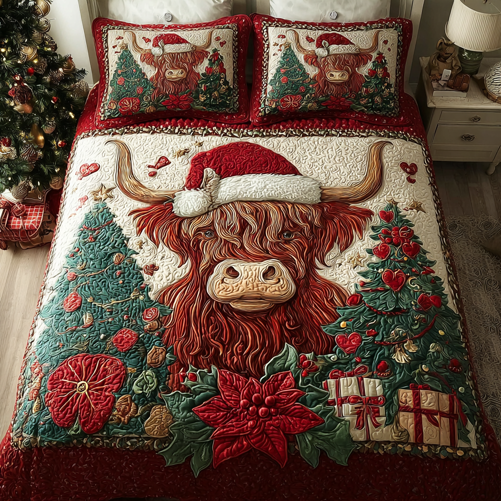 Highland Cow Spirit 3-Piece Quilted Bedding Set NCU0DK10614