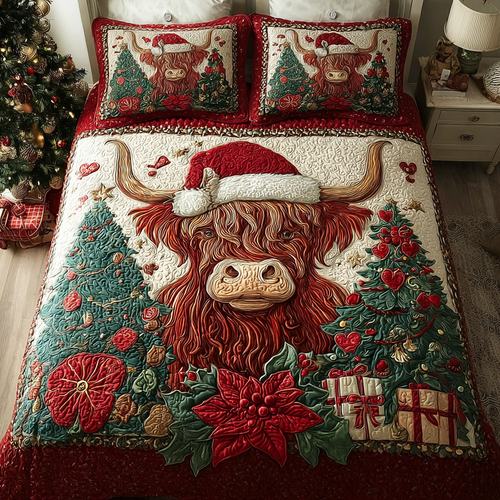 Highland Cow Spirit 3-Piece Quilted Bedding Set NCU0DK10614