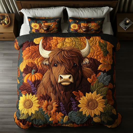 Highland Cow Valley 3-Piece Quilted Bedding Set NCU0DK9620