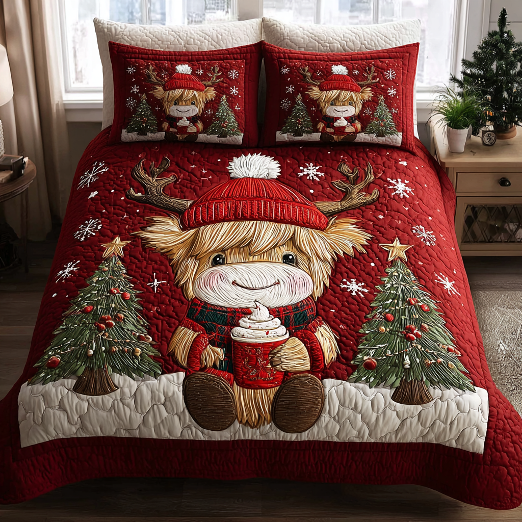 Highland Cow Wonder 3-Piece Quilted Bedding Set NCU0DK10615