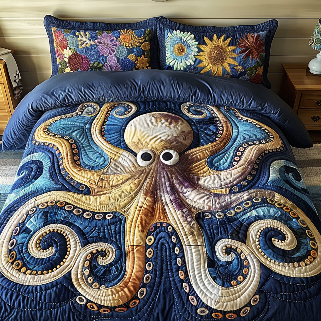 Hilarious Octopus 3-Piece Quilted Bedding Set NCU0DV5166