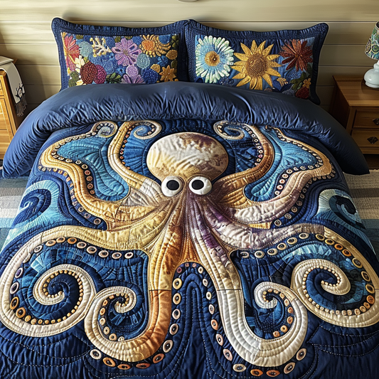 Hilarious Octopus 3-Piece Quilted Bedding Set NCU0DV5166