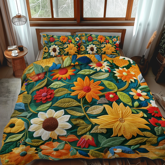 Hilarious Sunflowers 3-Piece Quilted Bedding Set NCU0VL329