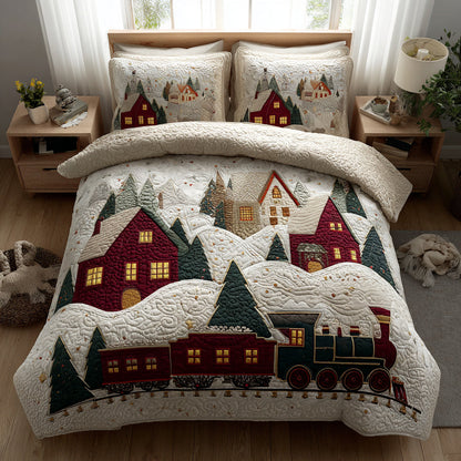 Hills Christmas Village Train 3-Piece Quilted Bedding Set NCU0HH880
