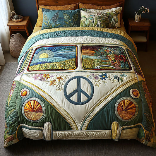 Hippie Groovy Getaway 3-Piece Quilted Bedding Set NCU0PT4246