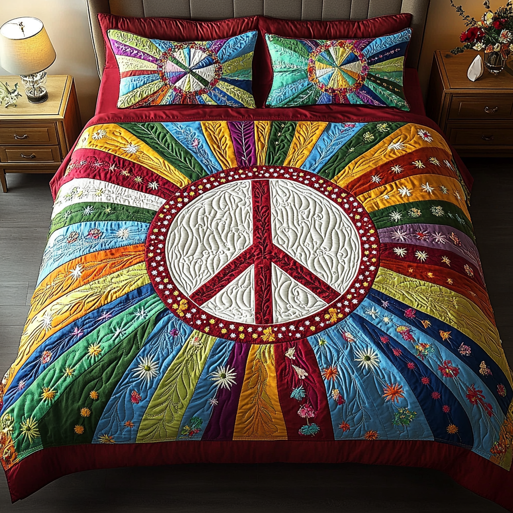 Hippie Love 3-Piece Quilted Bedding Set NCU0DK7555