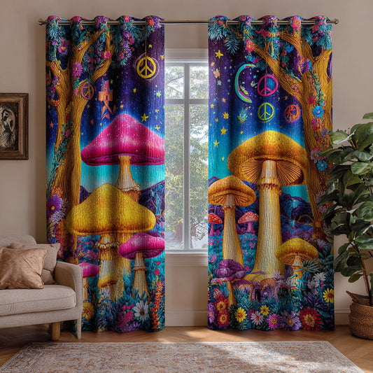 Hippie Mushroom Cosmos Quilted Curtains NCU0HH1491