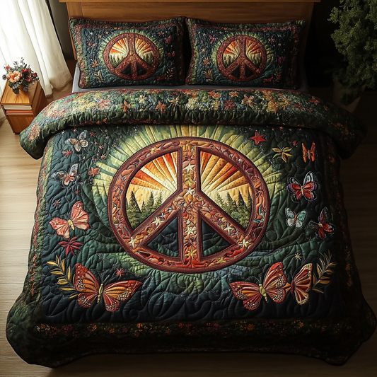 Hippie Peace 3-Piece Quilted Bedding Set NCU0DK7557