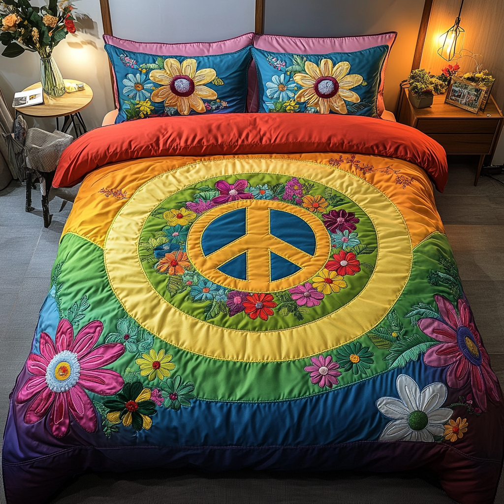 Hippie Vibes 3-Piece Quilted Bedding Set NCU0DK7549