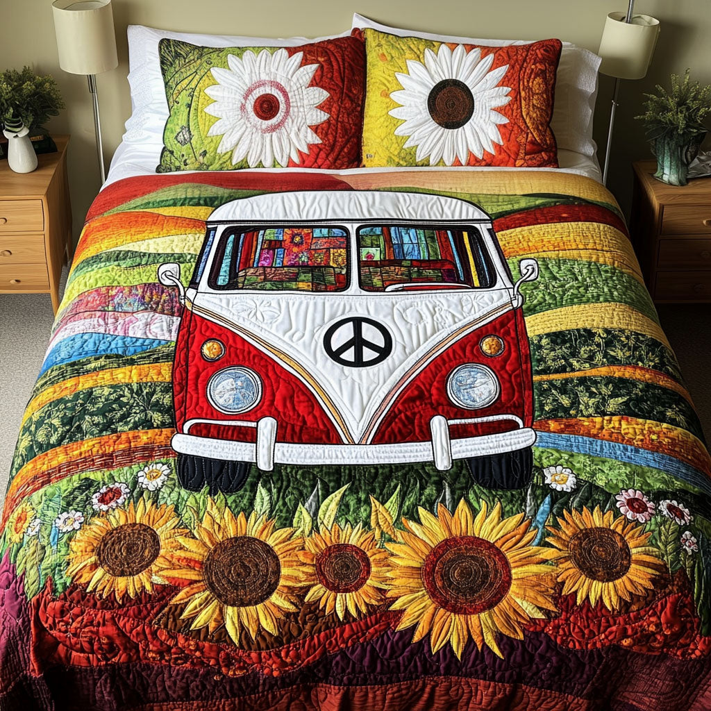 Hippie Wheels 3-Piece Quilted Bedding Set NCU0PT5436