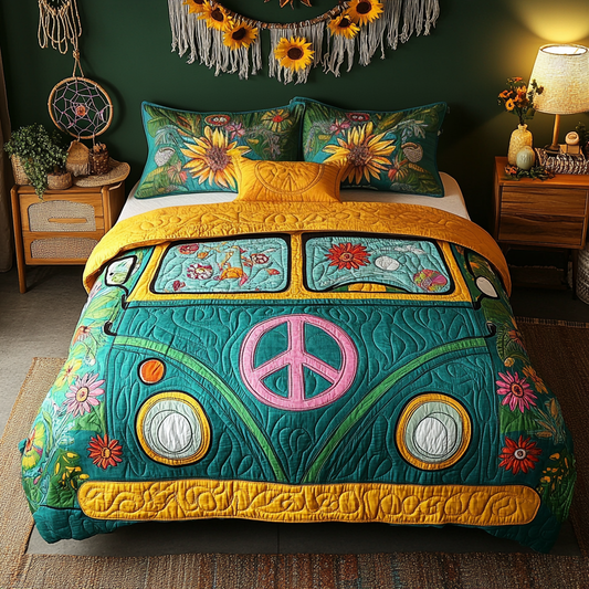 Hippie Wheels 3-Piece Quilted Bedding Set NCU0VL2780