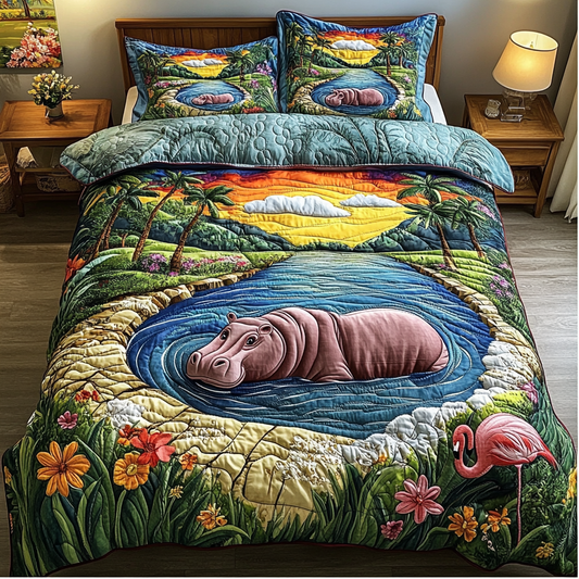 Hippo Harmony 3-Piece Quilted Bedding Set NCU0DK3909