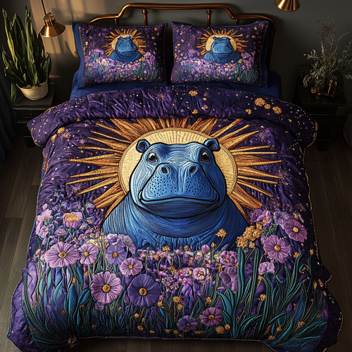 Hippo Haven 3-Piece Quilted Bedding Set NCU0DK3903