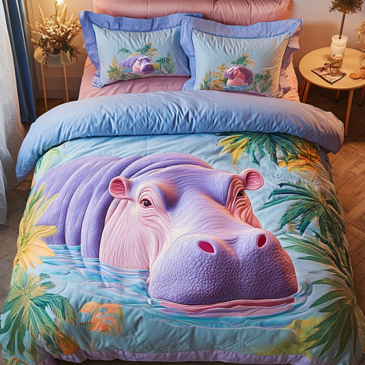 Hippo Hug 3-Piece Quilted Bedding Set NCU0VH5404