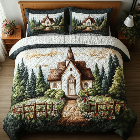 Historic Church 3-Piece Quilted Bedding Set NCU0DK8001