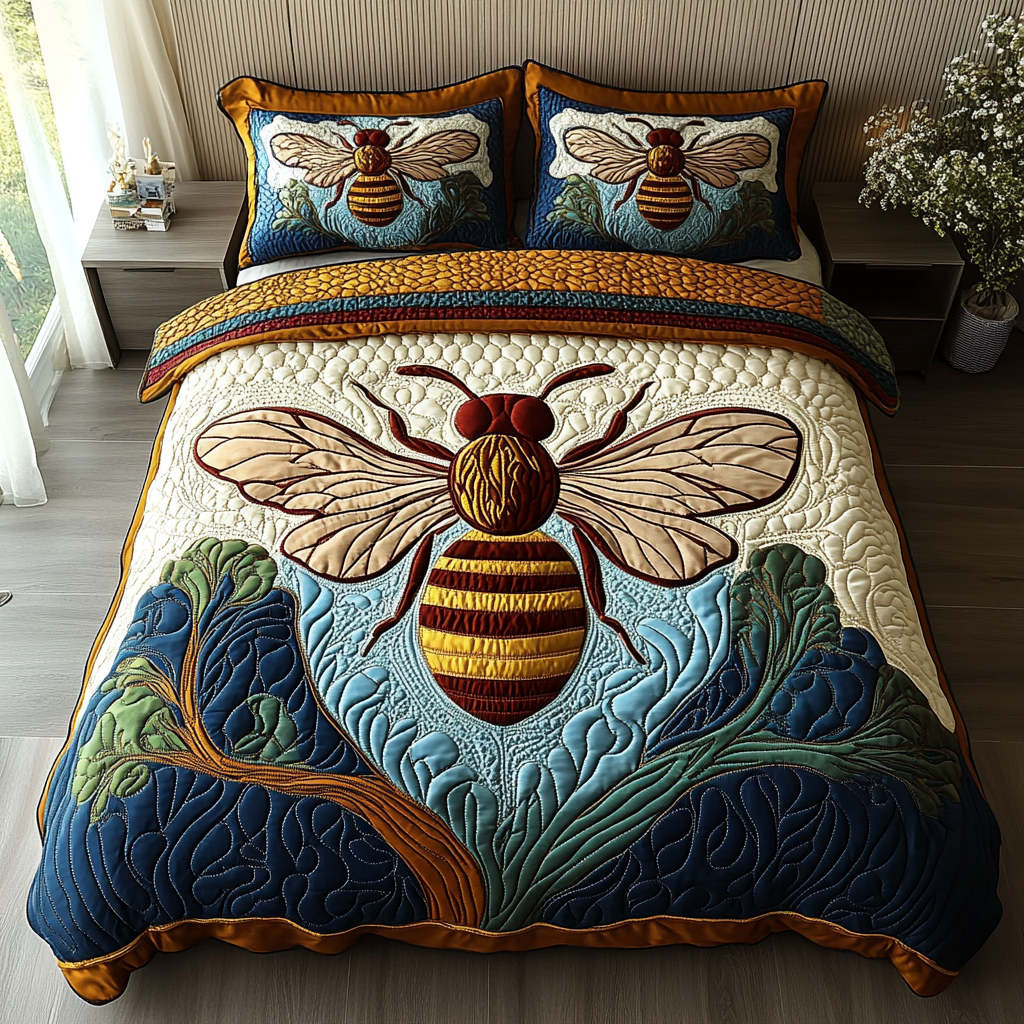 Hive Harmony Quilted Bedding Set NCU0DV2482