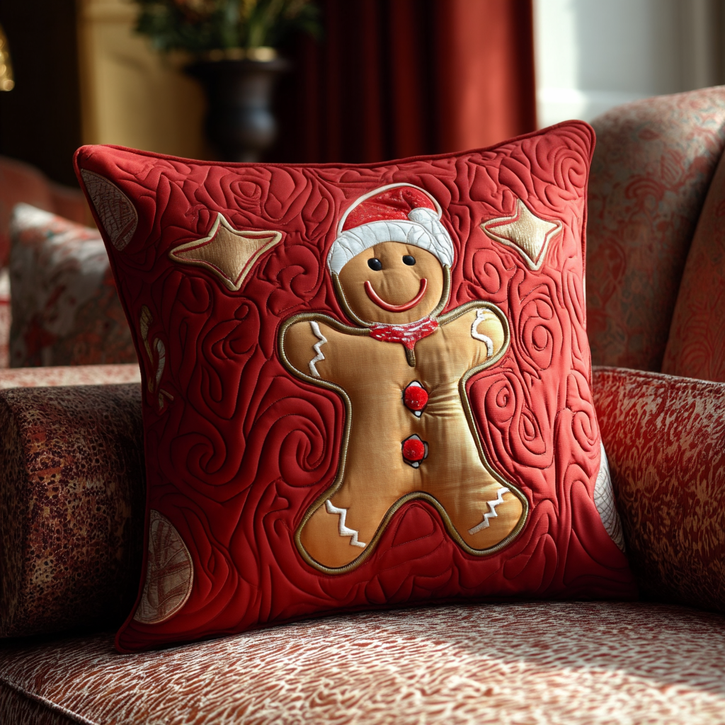 Holiday Gingerbread Man Quilted Pillow Case NCU0HH1129