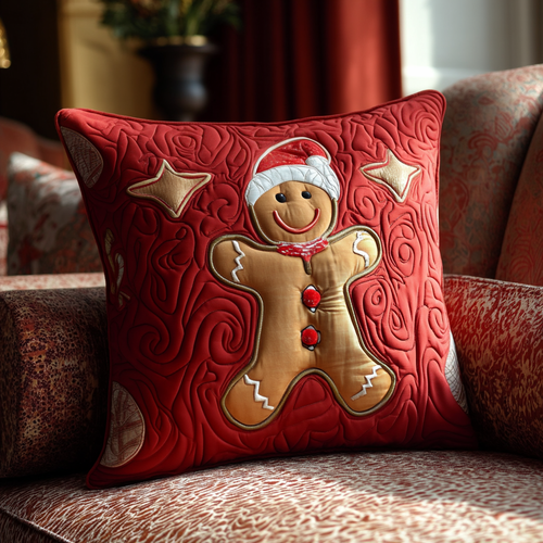 Holiday Gingerbread Man Quilted Pillow Case NCU0HH1129
