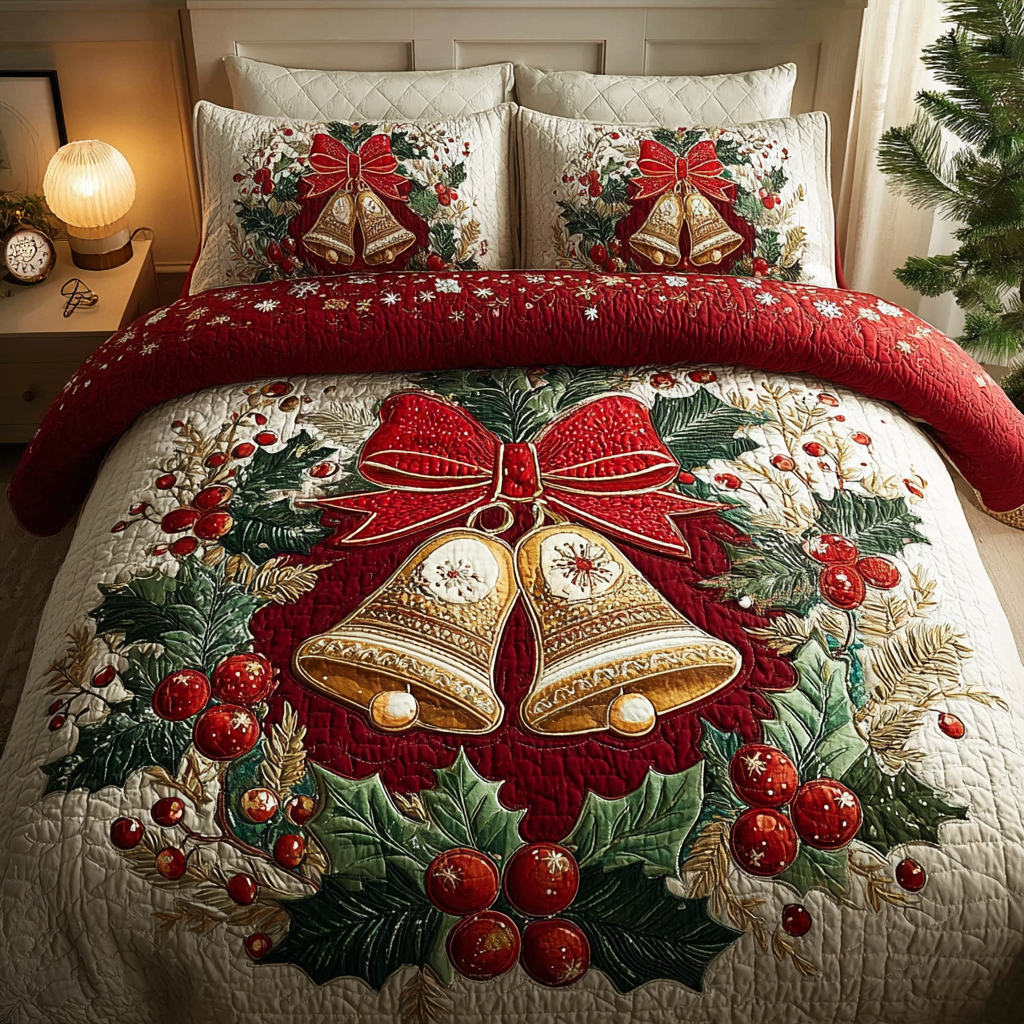 Holiday Bells 3-Piece Quilted Bedding Set NCU0DK10084