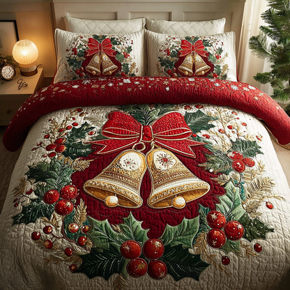 Holiday Bells 3-Piece Quilted Bedding Set NCU0DK10084