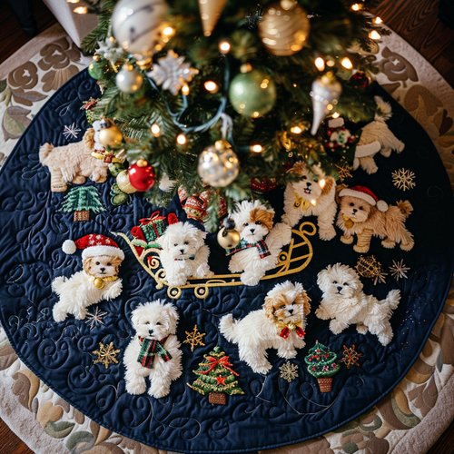 Holiday Bichon Wishes Christmas Quilted Tree Skirt NCU0DV1375