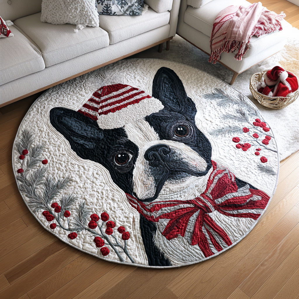 Holiday Boston Terrier Quilted Round Mat NCU0HH1222