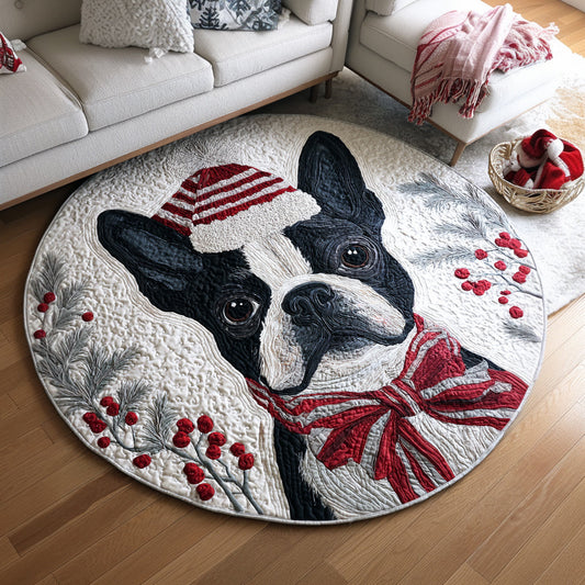 Holiday Boston Terrier Quilted Round Mat NCU0HH1222