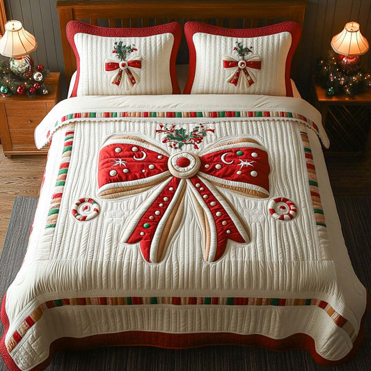 Holiday Bow Delight 3-Piece Quilted Bedding Set NCU0XD429