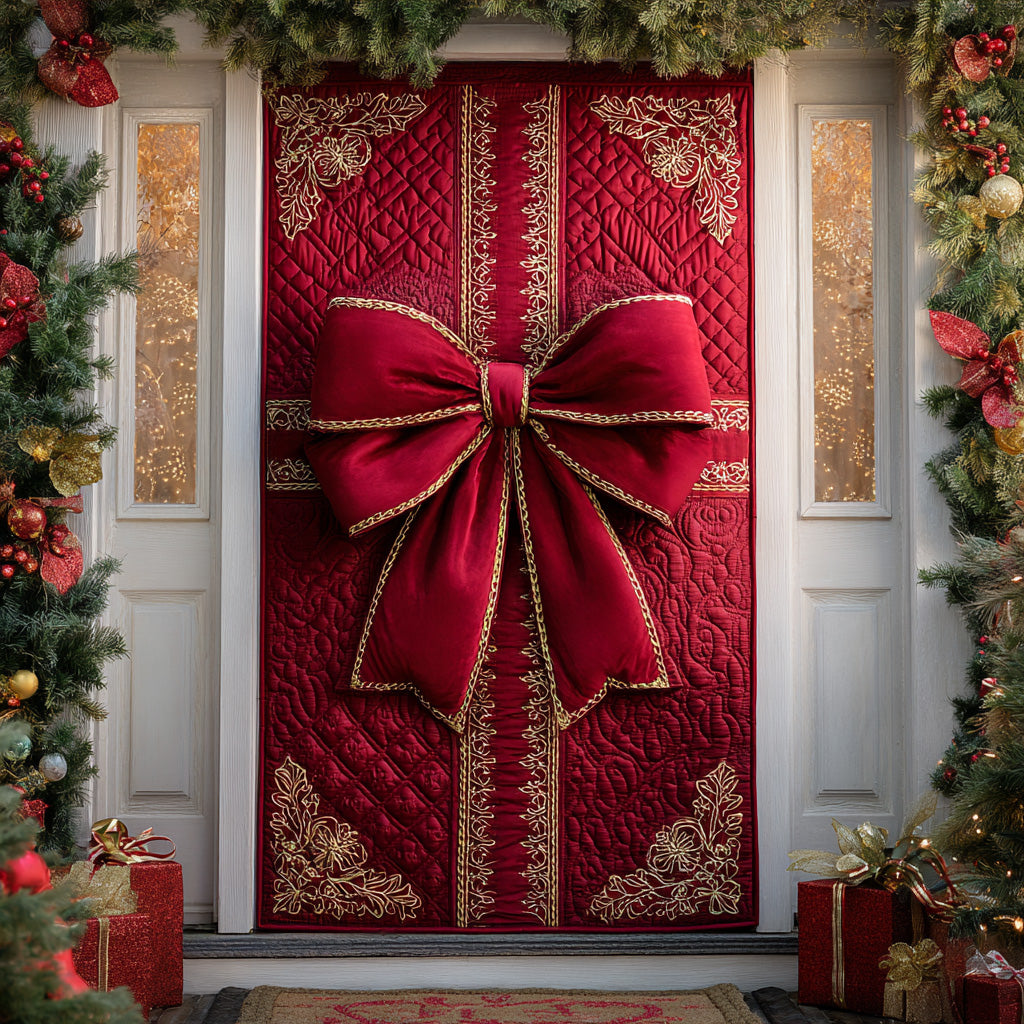 Holiday Bow Sparkle Quilted Door Cover NCU0TD1638