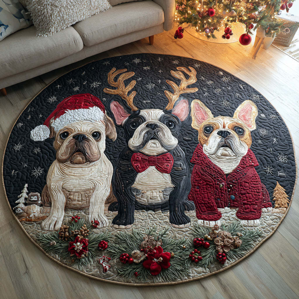 Holiday Bulldog Pals Quilted Round Mat NCU0HH224