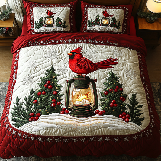 Holiday Cardinal 3-Piece Quilted Bedding Set NCU0DK10068