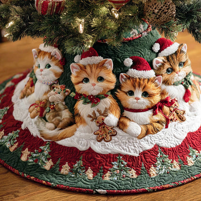 Holiday Cat Charm Christmas Quilted Tree Skirt NCU0TD1764