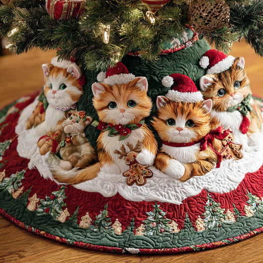 Holiday Cat Charm Christmas Quilted Tree Skirt NCU0TD1764