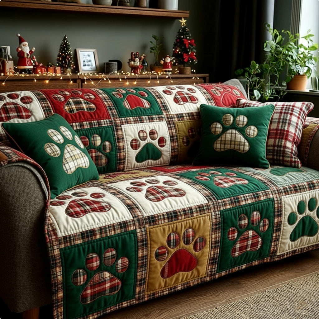 Holiday Cheer Love Paw Quilted Sofa Cover NCU0NT11539
