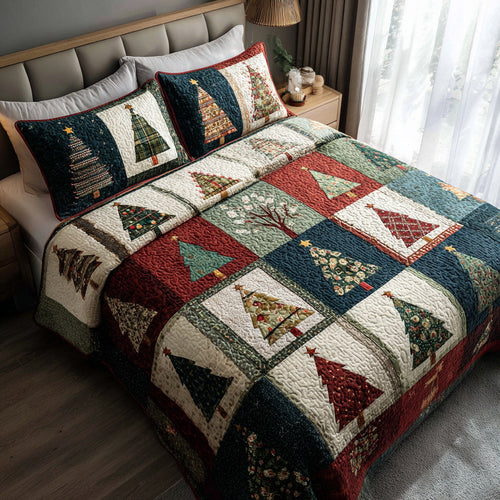 Holiday Christmas Tree 3-Piece Quilted Bedding Set NCU0HH327