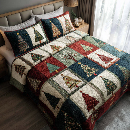 Holiday Christmas Tree 3-Piece Quilted Bedding Set NCU0HH327