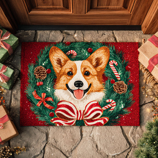 Holiday Corgi Doormat NCU0TD722