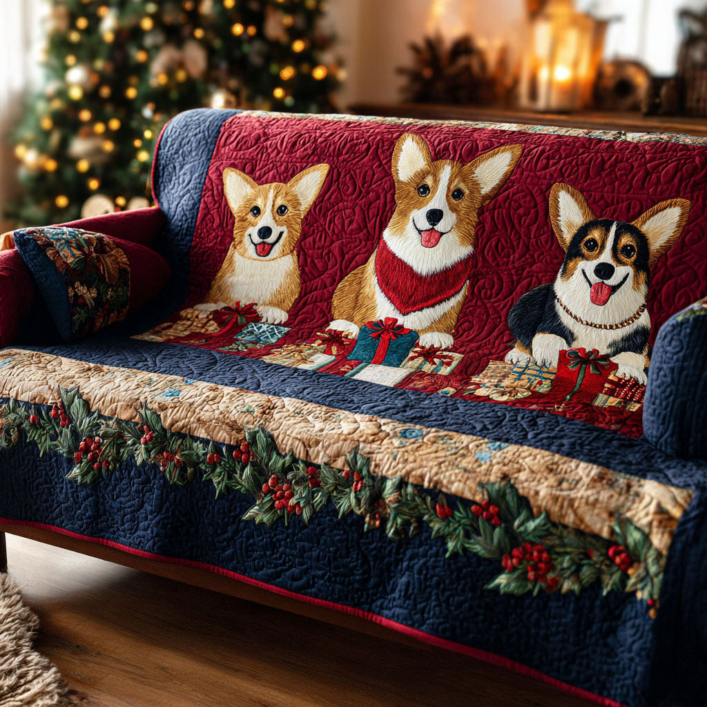 Holiday Corgi Gifts Quilted Sofa Cover NCU0TV965