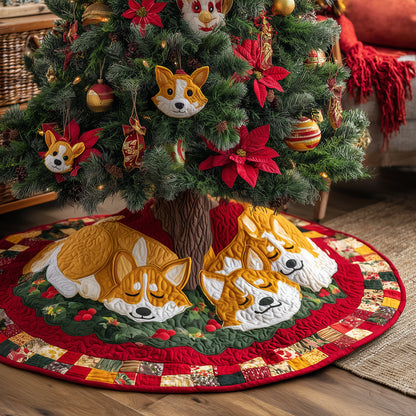 Holiday Corgi Retreat Christmas Quilted Tree Skirt NCU0TH3649
