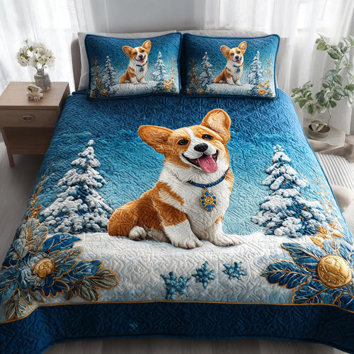 Holiday Corgi Spirit 3-Piece Quilted Bedding Set NCU0HH378