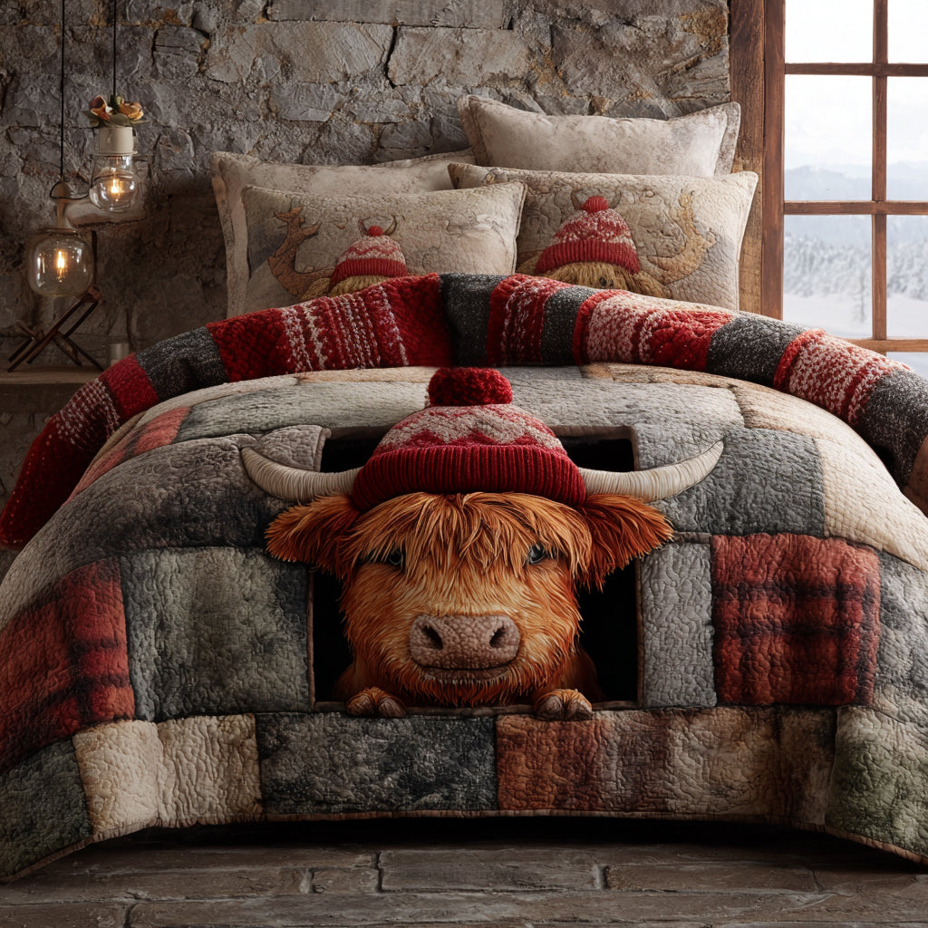 Holiday Cow 3-Piece Quilted Bedding Set NCU0DV8873