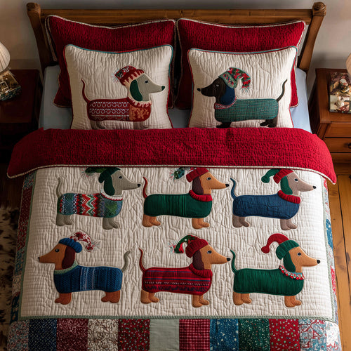 Holiday Dachshund Squad 3-Piece Quilted Bedding Set NCU0TH3618