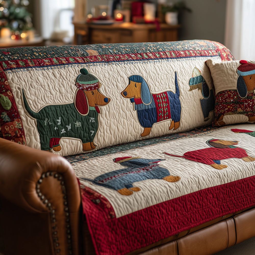 Holiday Dachshund Stroll Quilted Sofa Cover NCU0TH3707