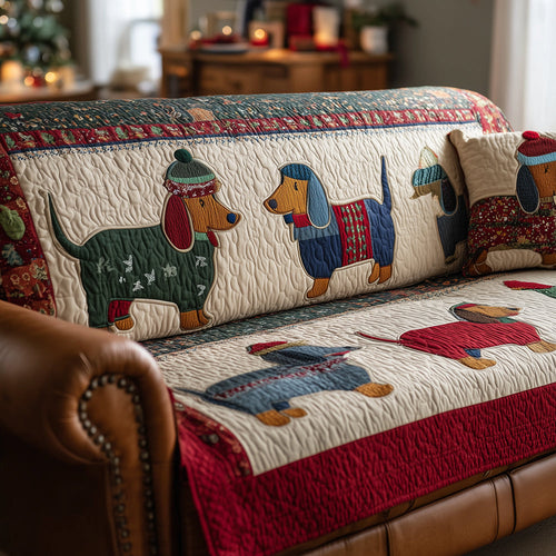 Holiday Dachshund Stroll Quilted Sofa Cover NCU0TH3707