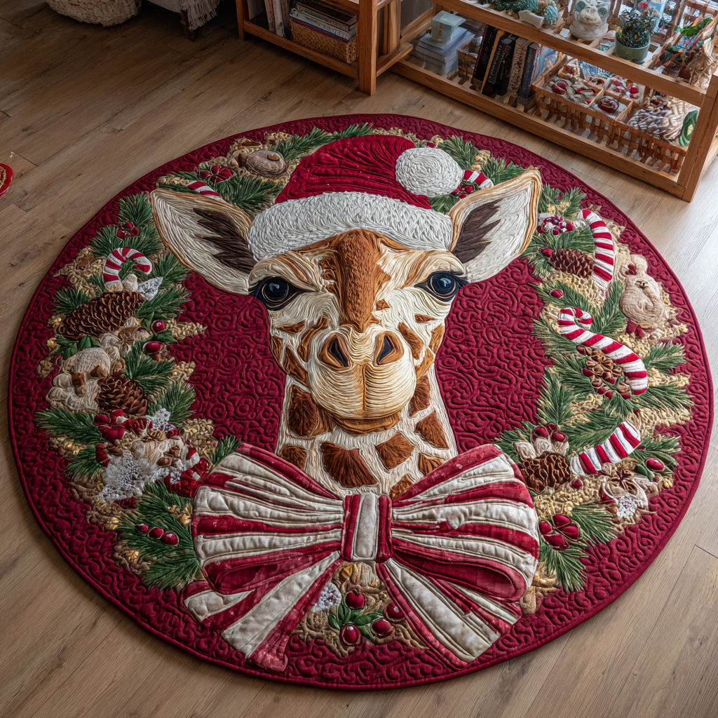 Holiday Giraffe Wreath Quilted Round Mat NCU0HH442