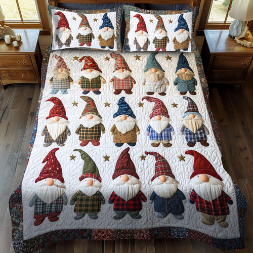 Holiday Gnome Cheer 3-Piece Quilted Bedding Set NCU0VH288