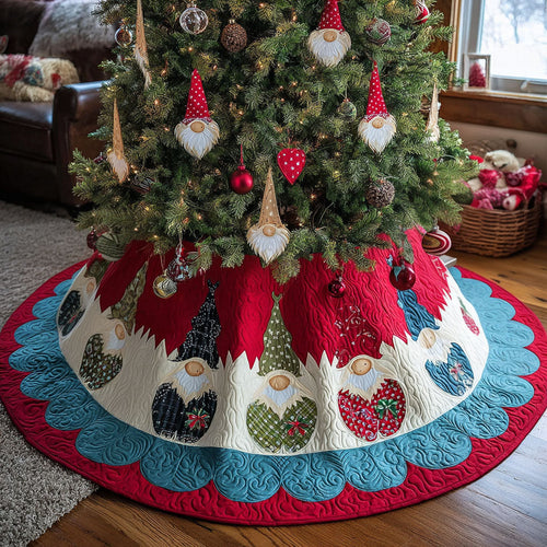 Holiday Gnome Parade Christmas Quilted Tree Skirt NCU0PT10628